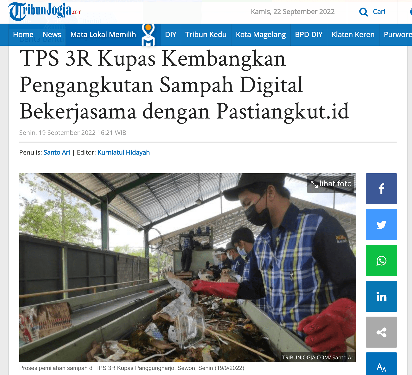 TPS 3R Kupas Kembangkan Pengangkutan Sampah Digital Bekerjasama dengan Pastiangkut.id